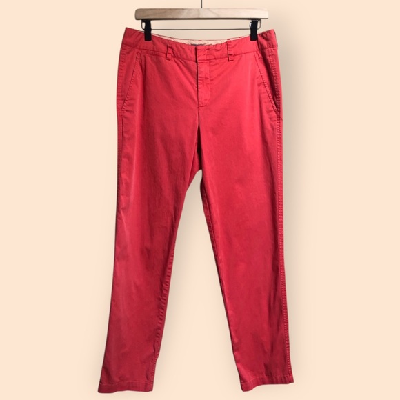 VINCE Chino Trouser Pants Cotton Coral Red Pink Casual Designer USA Women’s 10 - Picture 2 of 11